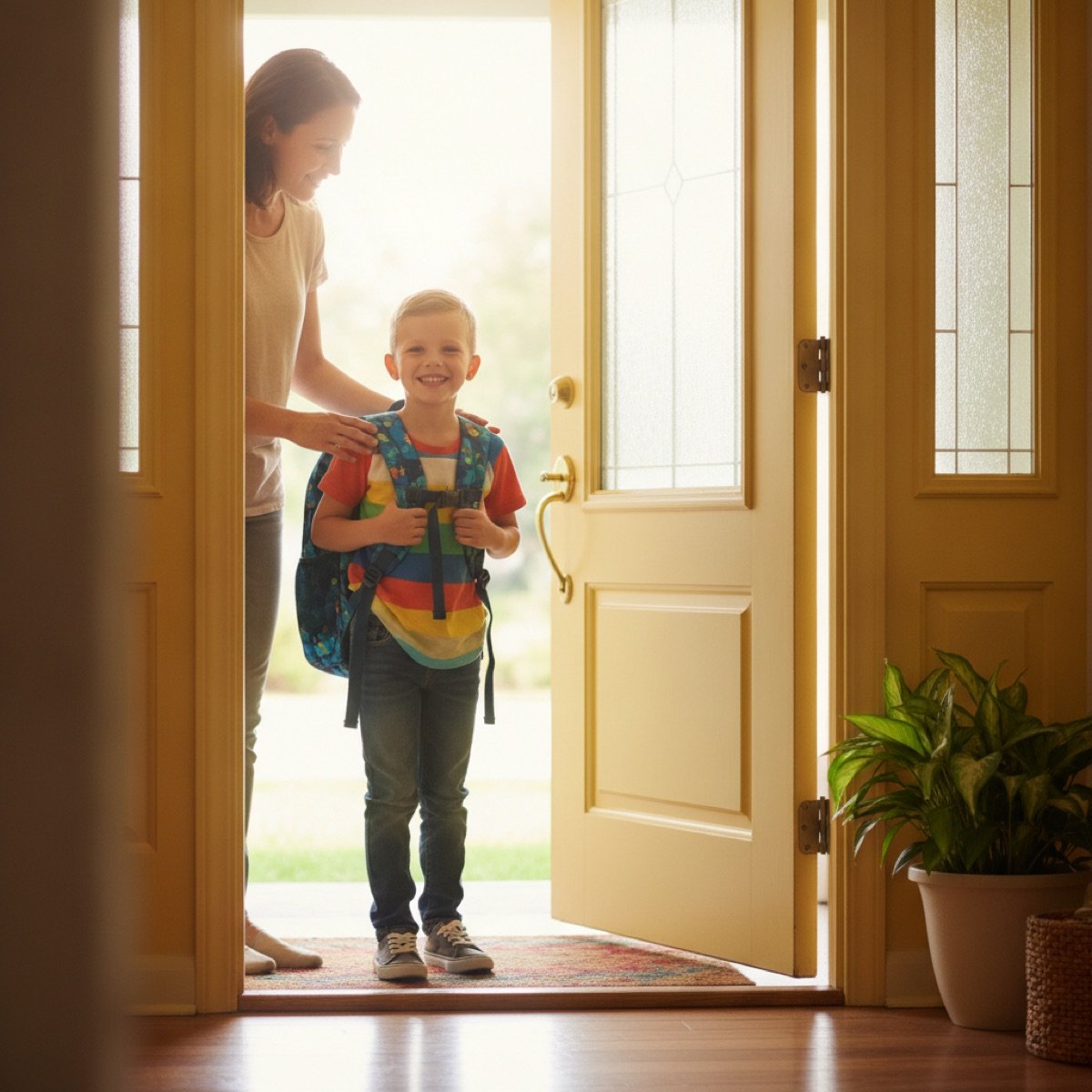 A recovered child ready to return to school after being fever-free