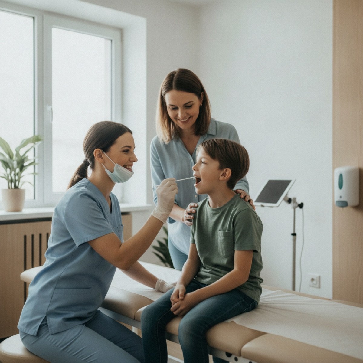 Clinician performing a rapid strep test at Immediate Care Center of Westmont