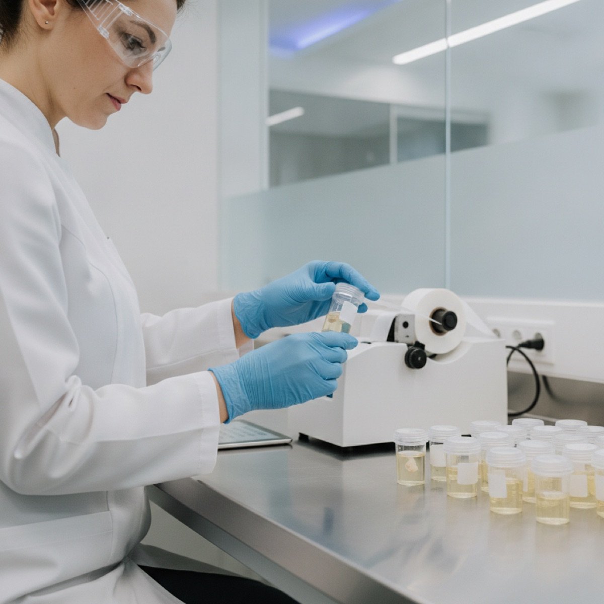 Lab technician processing a workplace drug screening sample at Immediate Care Center of Westmont