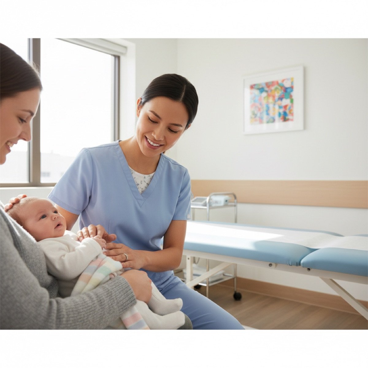 Clinician examining a young infant with a parent at Immediate Care Center of Westmont