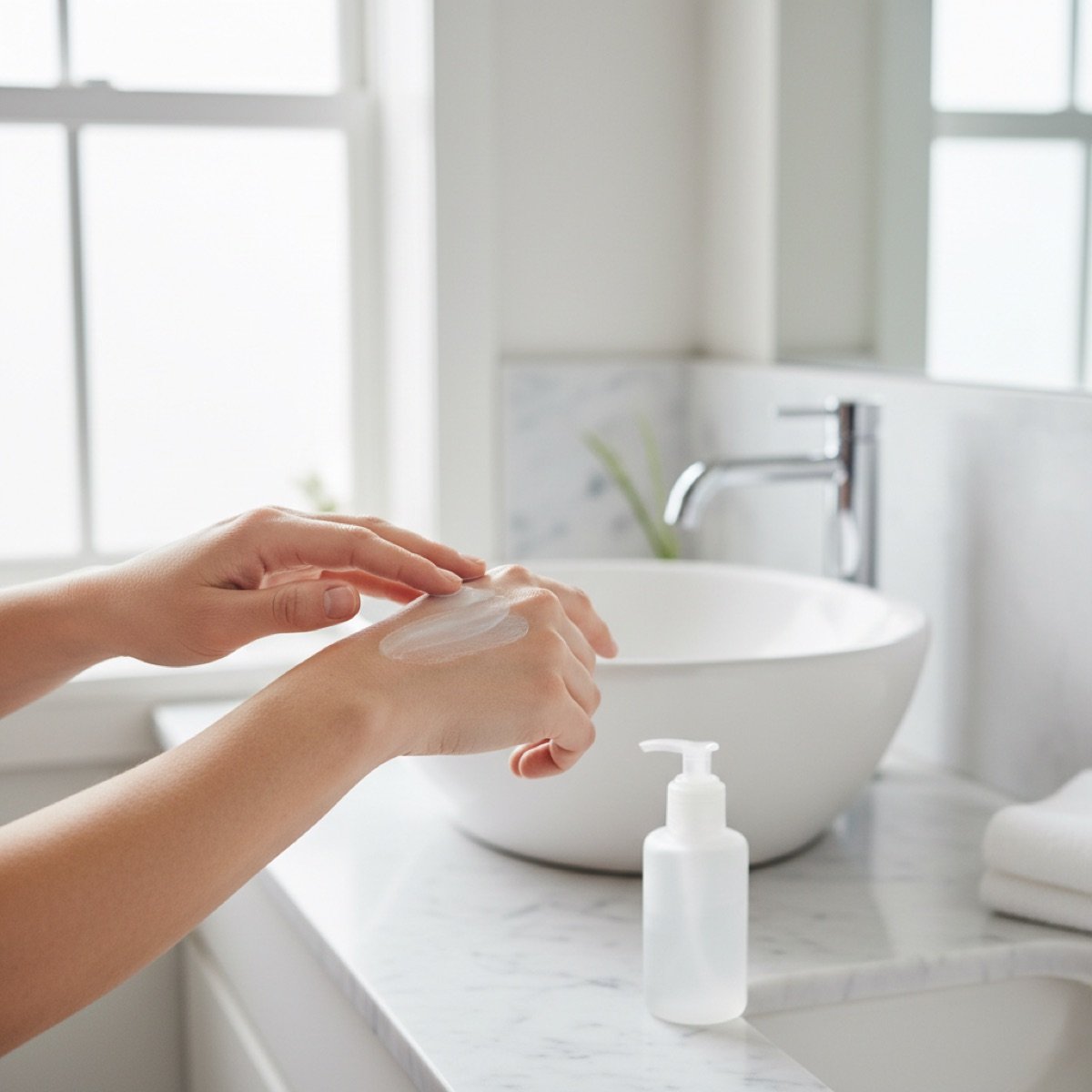 Person applying gentle moisturizer to soothe irritated skin at home