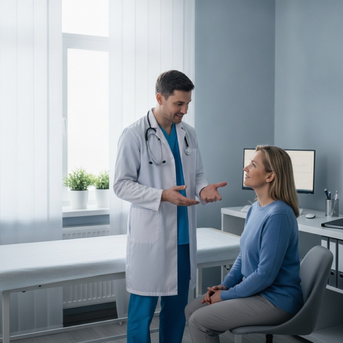 Provider explaining the difference between hives and an allergic rash to a patient