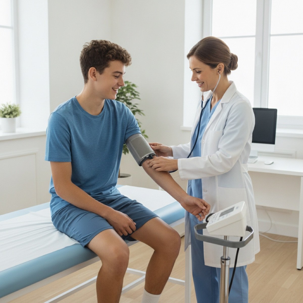 Clinician performing a walk-in sports physical on a teen athlete at Immediate Care Center of Westmont