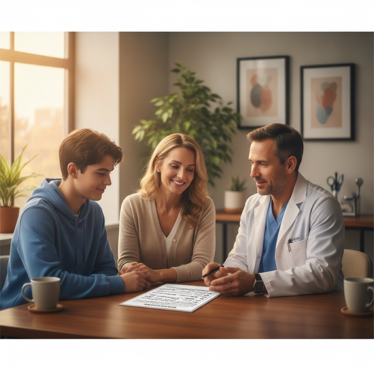 Parent and student reviewing a school sports physical form with a provider in Westmont, IL