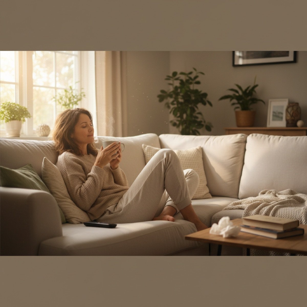 Person resting at home and managing sinus infection symptoms before visiting Immediate Care Center of Westmont