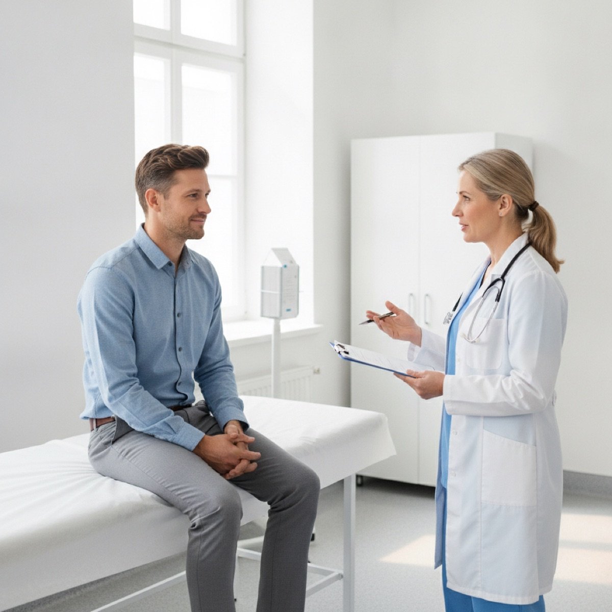 Patient discussing a new skin rash and symptoms with an urgent care provider