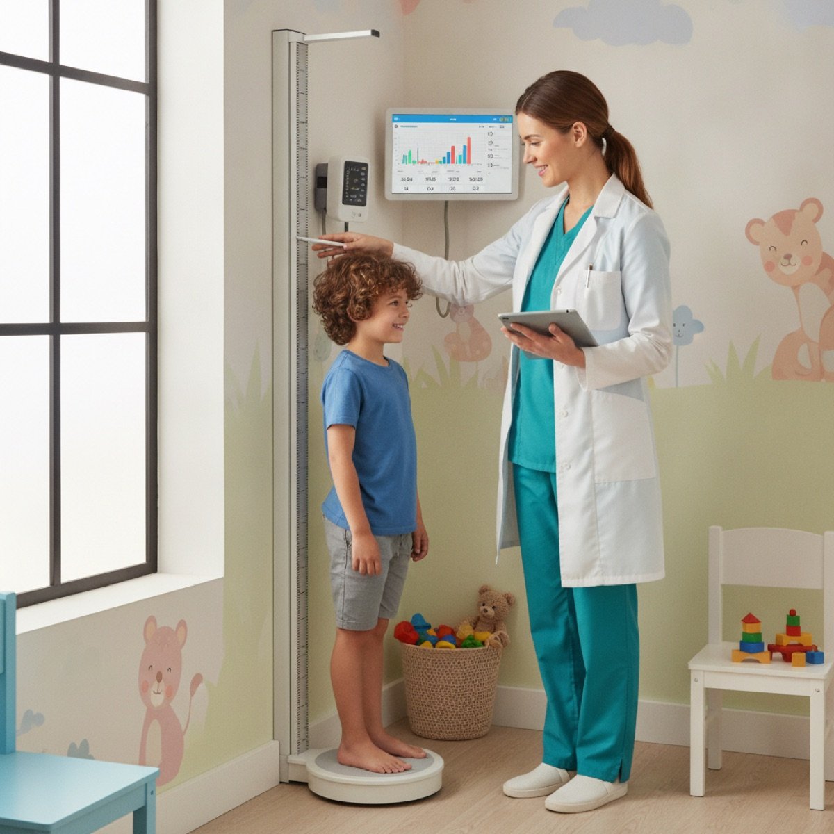 Clinician recording vital signs during a comprehensive physical exam