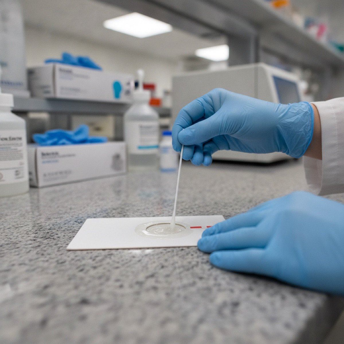 On-site rapid strep test being processed at the clinic lab