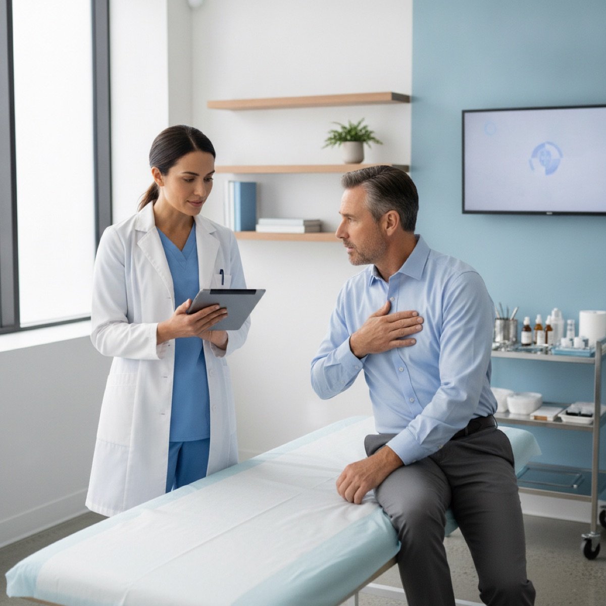 Provider evaluating a patient's symptom timeline at Immediate Care Center of Westmont