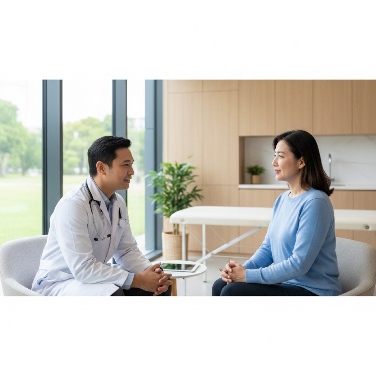 Physician discussing pre-employment physical results with a patient at Immediate Care Center of Westmont